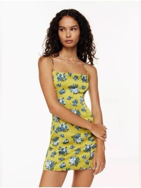 Sunday Best Yellow Floral Slip Mini Dress with Blue Roses